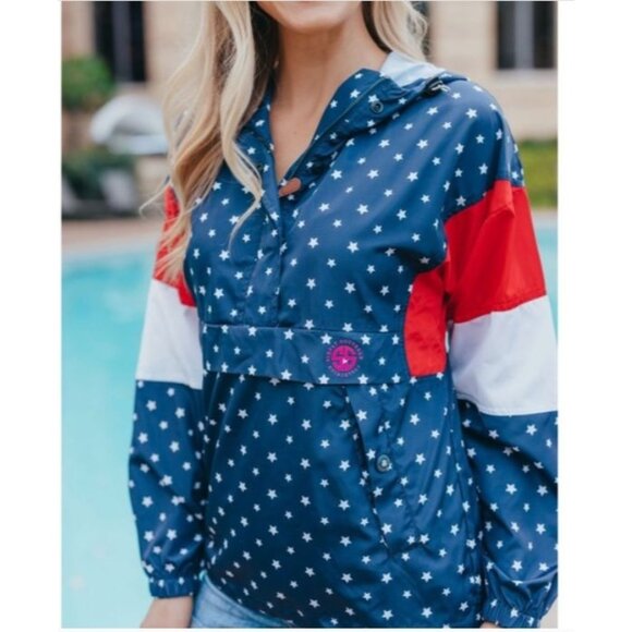 SIMPLY SOUTHERN Anorak Stars & Stripes Windbreaker Jacket - Picture 1 of 14